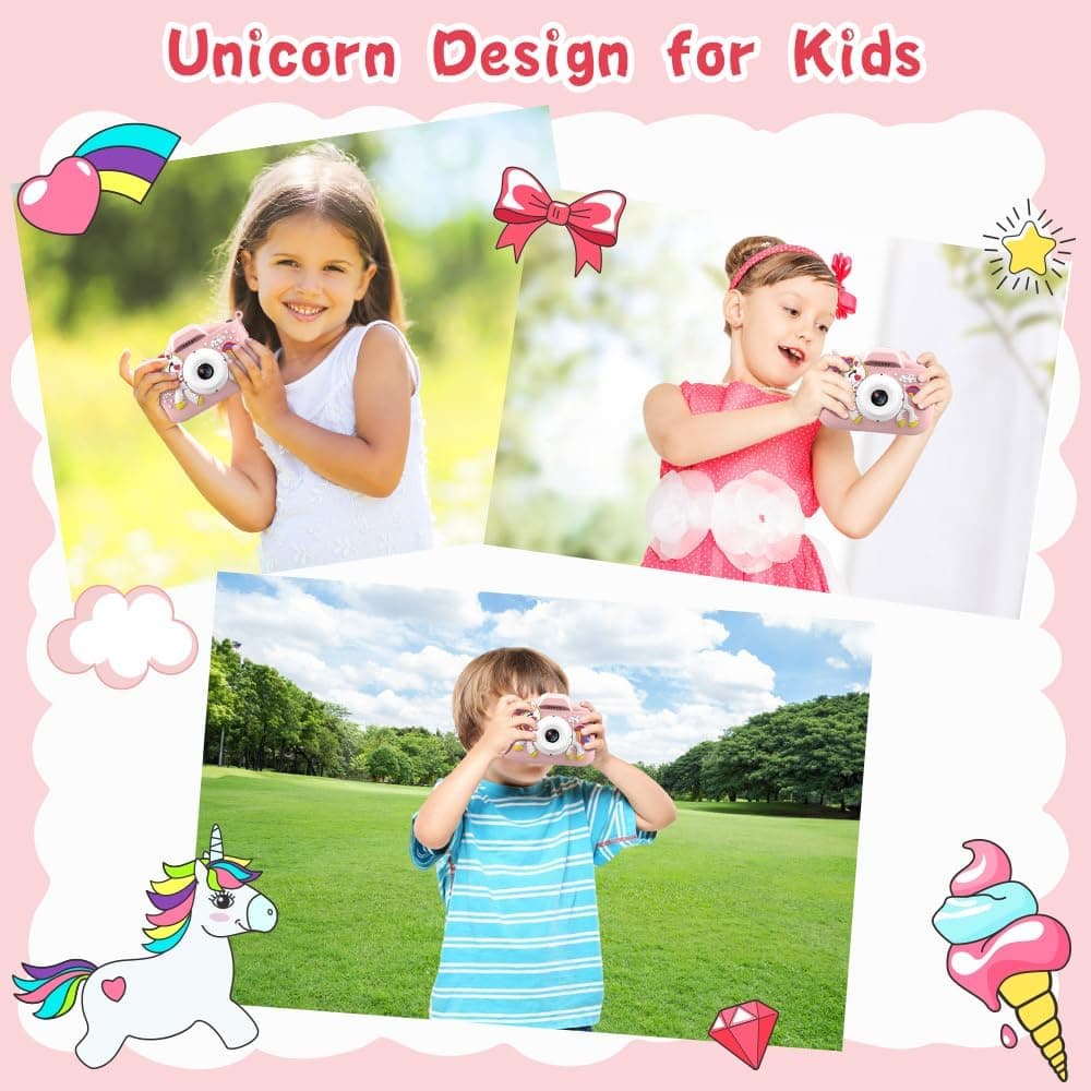 กล ้ องเด ็ ก , 1080P กล ้ องดิจิตอลสําหรับเด ็ กพร ้ อมการ ์ ด TF 32GB , ฝาครอบกล ้ องUnicorn/HD วิดีโอ / 5 เกมการศึกษา/8x Zoom/46 กรอบรูปและตัวกรอง , ของขวัญสําหรับเด ็ กผู ้ หญิงอายุ 3-8 ( สีชมพู รูปที่ 4