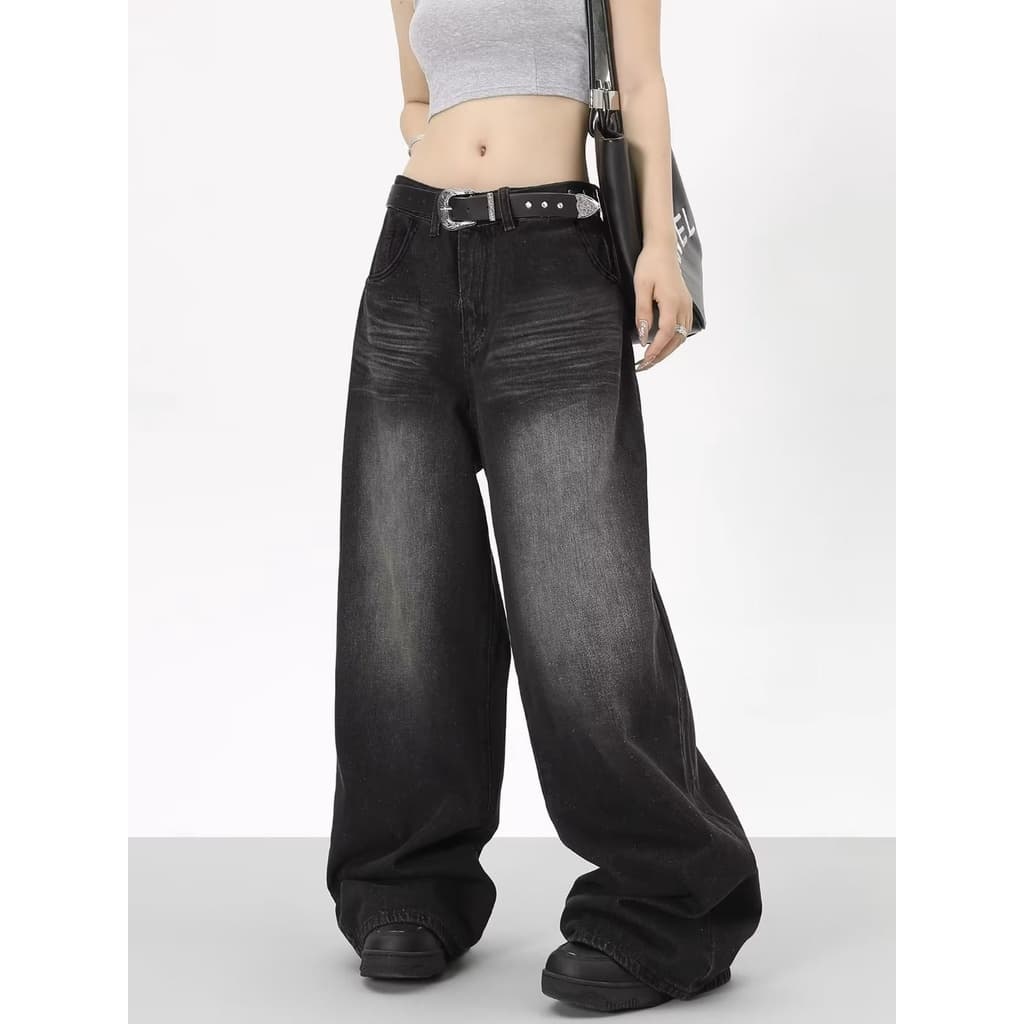 DaDuHey Women New American Style High Street Retro Jeans Straight Loose Fashion Brand Wide-Legged Casual Mop Long Pants รูปที่ 7