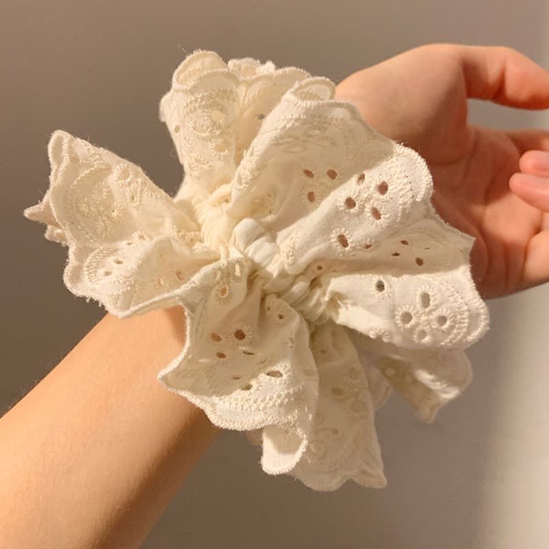 ผู้หญิงสีขาวสีฟ้าสีชมพูผ้าฝ้ายลูกไม้ Fairy Priness เชือกผมหางม้า Scrunchies ผมผูก รูปที่ 2