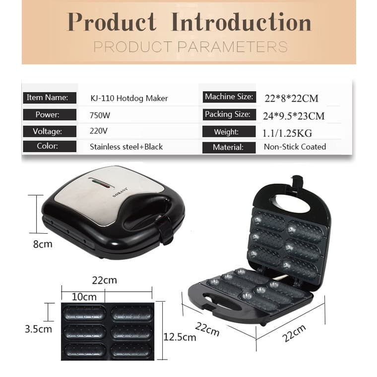 เครื่องทำวาฟเฟิล เครื่องทำวาฟเฟิลไส้กรอก 750W วาฟเฟิลไส้กรอก วาฟเฟิลฮอทดอก เครื่องทำฮอทดอก เตาวาฟเฟิลไส้กรอก รูปที่ 9