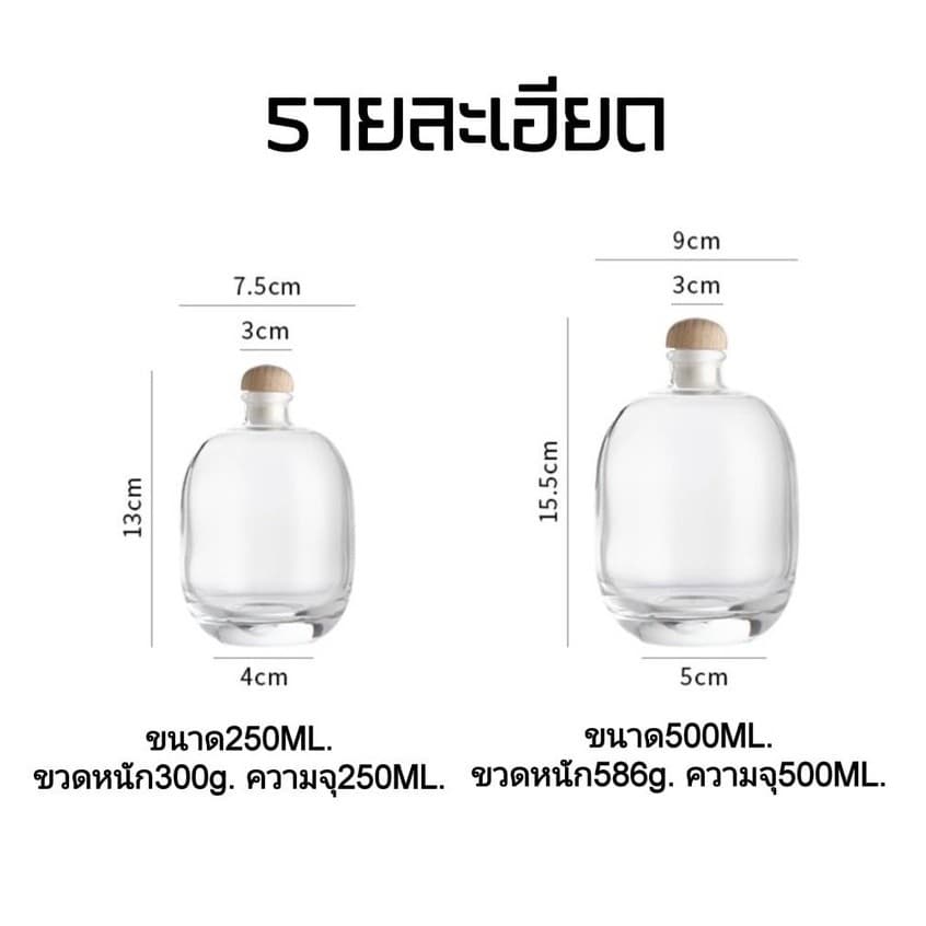 ขวดแก้ว ขวดน้ำเปล่าไวน์อัดลม มี 2 ขนาดให้เลือกช็อป สีขุ่นและสีใส มีฝาไม้ปิดสนิท รูปที่ 6