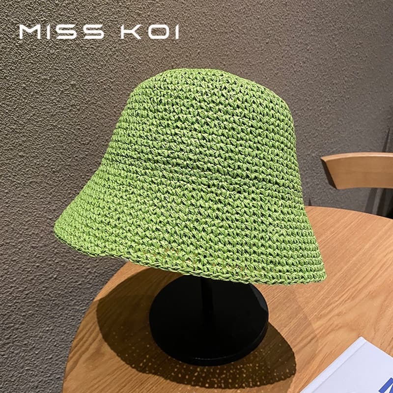 MISSKOI หมวกฟางหญิงเวอร์ชั่นเกาหลีสดอินเทรนด์ทุกการแข่งขันหมวกบังแดดชายหาดญี่ปุ่นฤดูร้อนบางสไตล์ Face-Covering ทอหมวกถัง รูปที่ 5