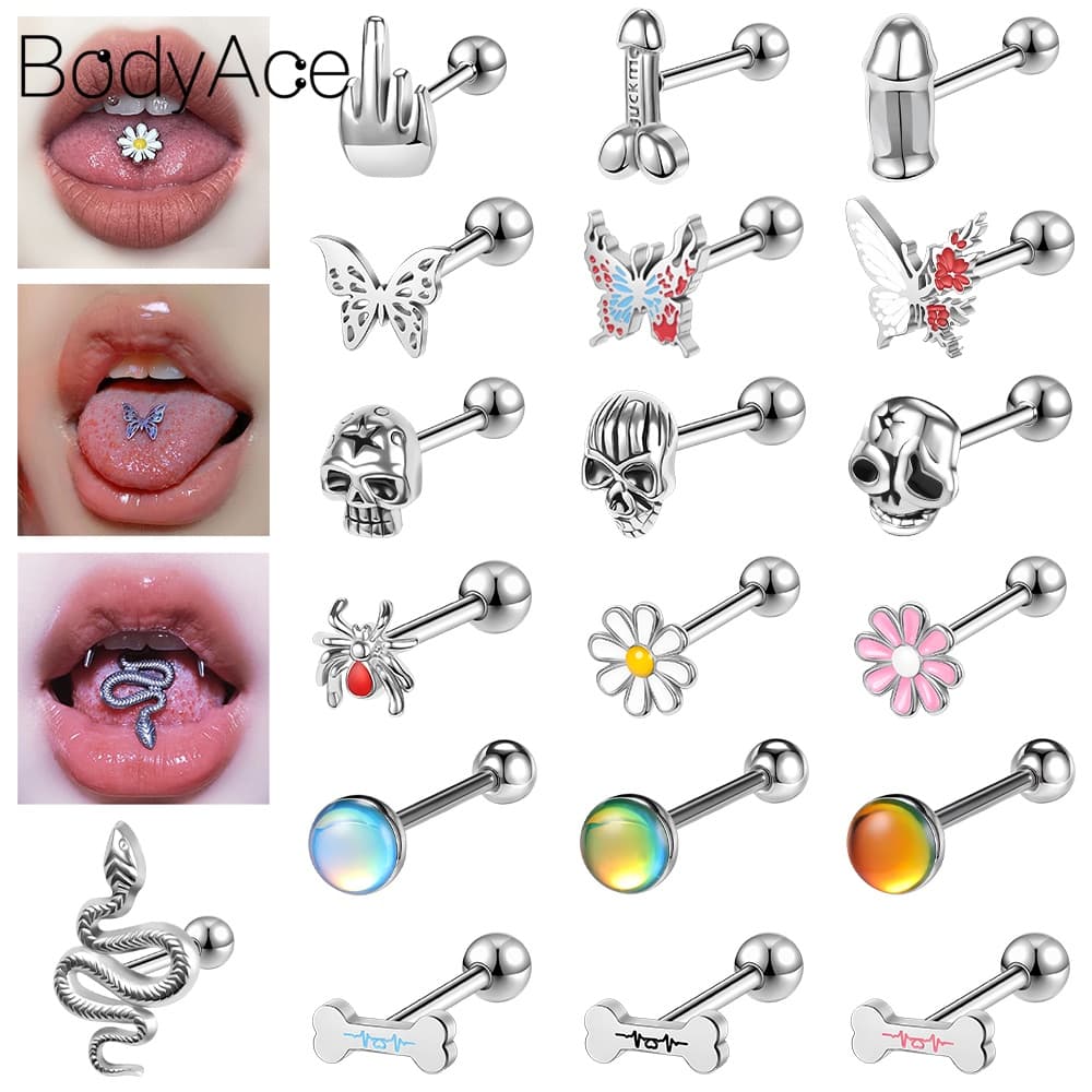 Bodyace จิวเจาะลิ้น รูปผีเสื้อ สเตนเลส 14G สไตล์พังก์ โกธิค 1 ชิ้น รูปที่ 1