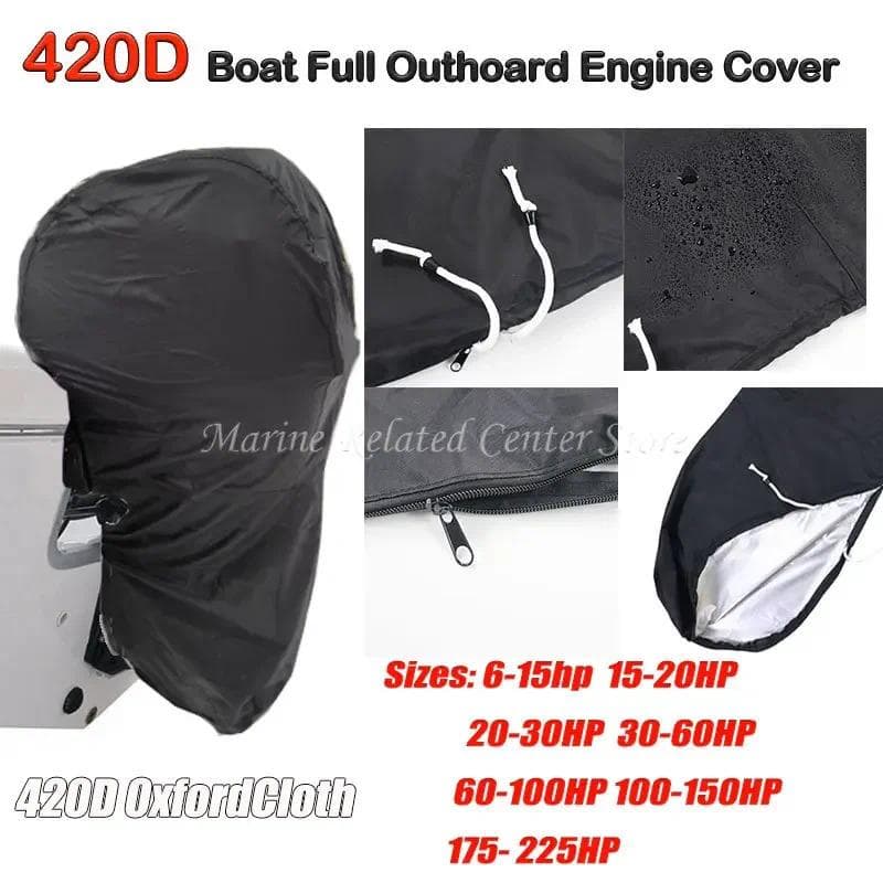 ผ้าคลุมเครื่องยนต์เรือยอร์ช 420D 6-225HP กันน้ํา ป้องกันรังสียูวี กันฝุ่น สีดํา