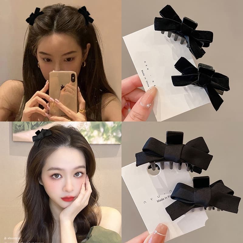 ชุดกิ๊บติดผม ประดับโบว์ ขนาดเล็ก สีดํา แฟชั่นฤดูใบไม้ร่วง และฤดูหนาว สไตล์เกาหลี สําหรับผู้หญิง 2024 2-6 ชิ้น รูปที่ 1