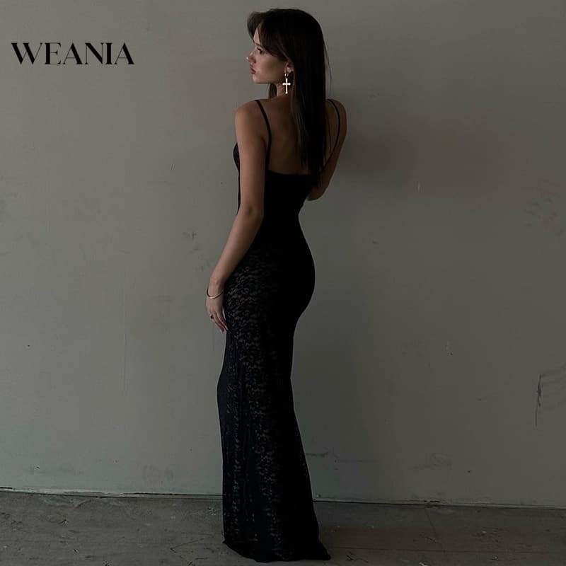 Weania ชุดเดรส คอวี ลูกไม้ สองชั้น เซ็กซี่ สําหรับผู้หญิง รูปที่ 4