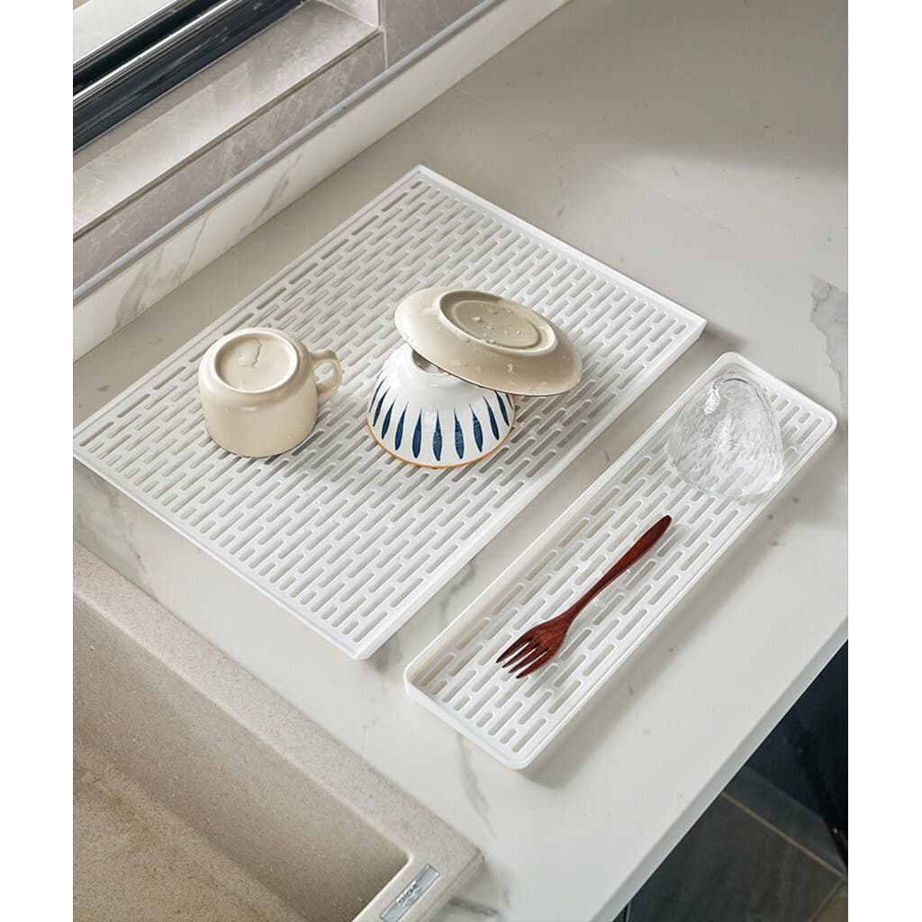 Omocha | White Drain Tray ถาดสะเด็ดน้ำ ถาดคว่ำจาน ถาดรองจาน รองแก้ว รองขวดนม สีขาวมินิมอล รูปที่ 1