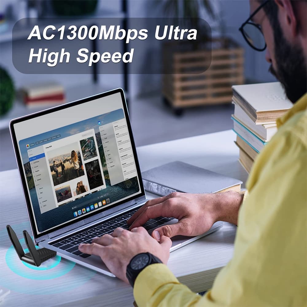 GOOJODOQ อะแดปเตอร์ WIFI AC1300 USB3.0 ไร้สาย Dual Band 2.4 Ghz + 5 Ghz สําหรับแล็ปท็อปพีซีเดสก์ท็อป รูปที่ 5