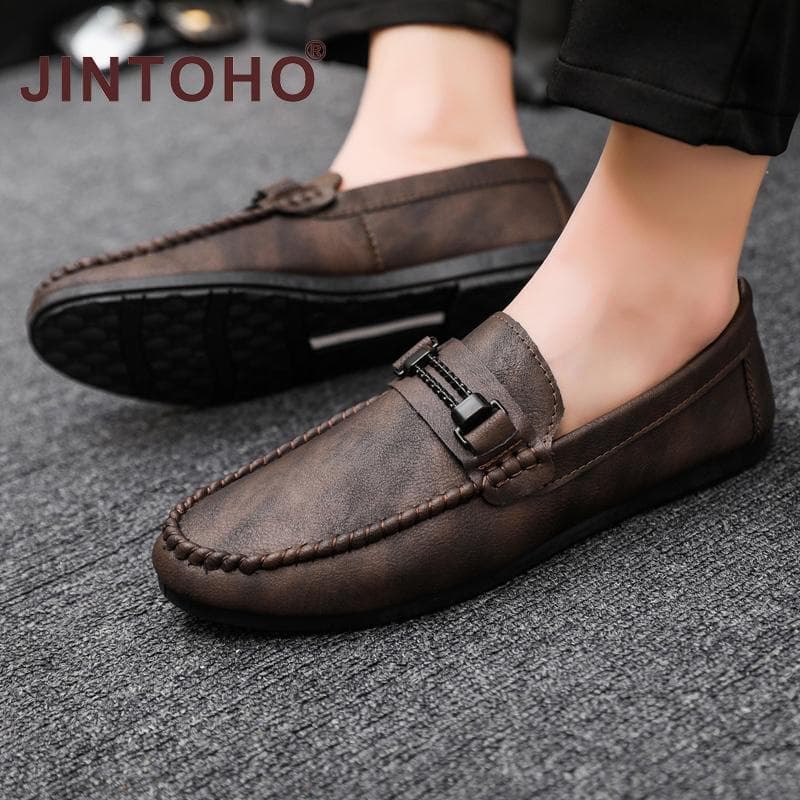 Jintoho รองเท้าโลฟเฟอร์ลําลอง รองเท้าหนัง แบบสวม แฟชั่นสําหรับผู้ชาย รูปที่ 8