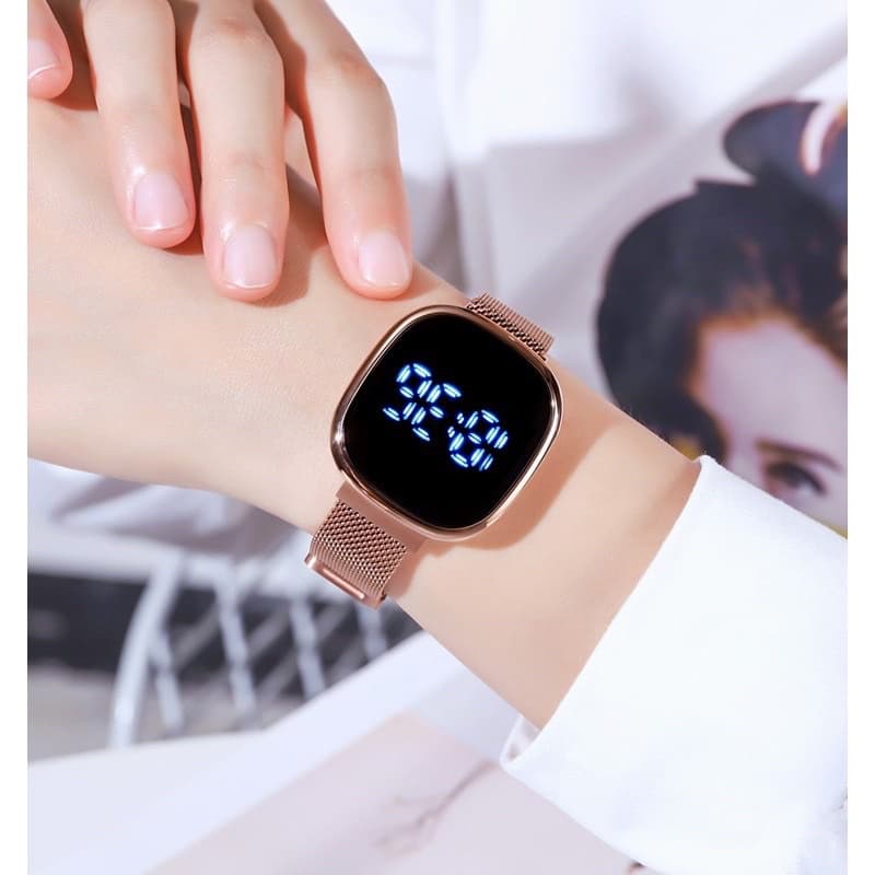 นาฬิกา LED หน้าจอสัมผัสมีสไตล์พร้อมหัวเข็มขัดแม่เหล็กสแตนเลส รูปที่ 2