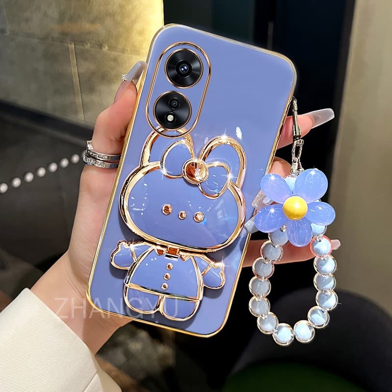 ปลอก OPPO A17 A18 A60 A98 A38 A78 A58 เคสโทรศัพท์ TPU 3D กระต่ายสเตอริโอขาตั้ง Ultra Thin Electroplated Soft Case Shock Protection Case พร้อมสร้อยข้อมือ รูปที่ 2