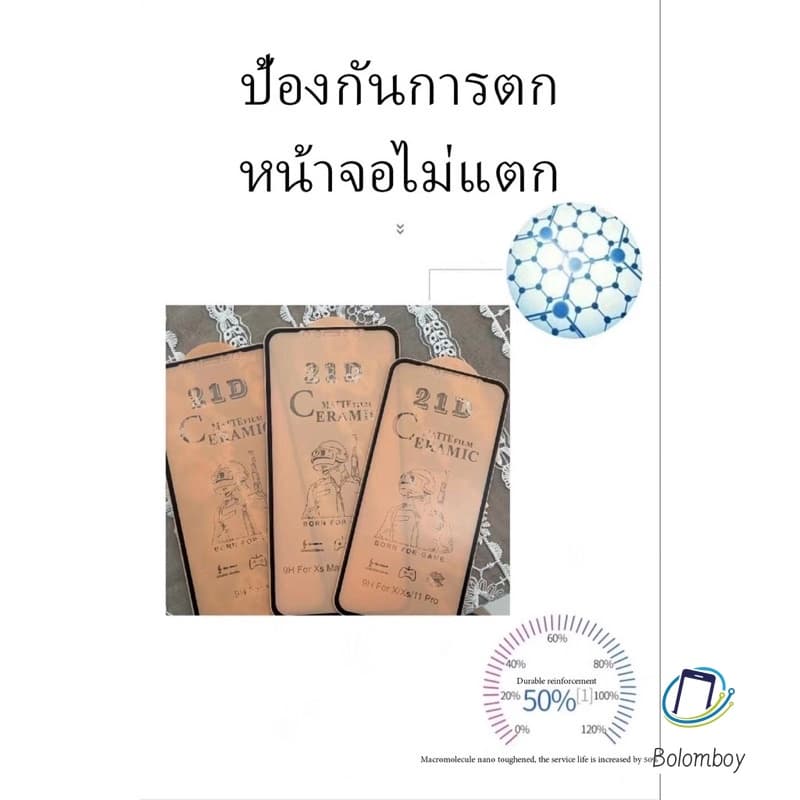 ฟิล์มเซรามิก แบบด้าน/ใส ตกไม่แตก บิดได้งอได้ สำหรับ 15 15 Pro 14 Pro Max 13 Pro 12 Pro 11 Pro Max 11 XS Max/XR/X/8/7/6 รูปที่ 5