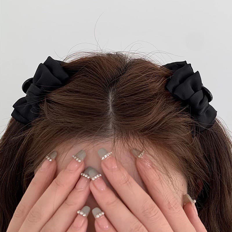 Escaping Princess Headdress สีดําสองด้านโบว์คว้าคลิปอุปกรณ์เสริมผมอารมณ์ Shark คลิปคลิปผมหญิง 2025 รูปที่ 1