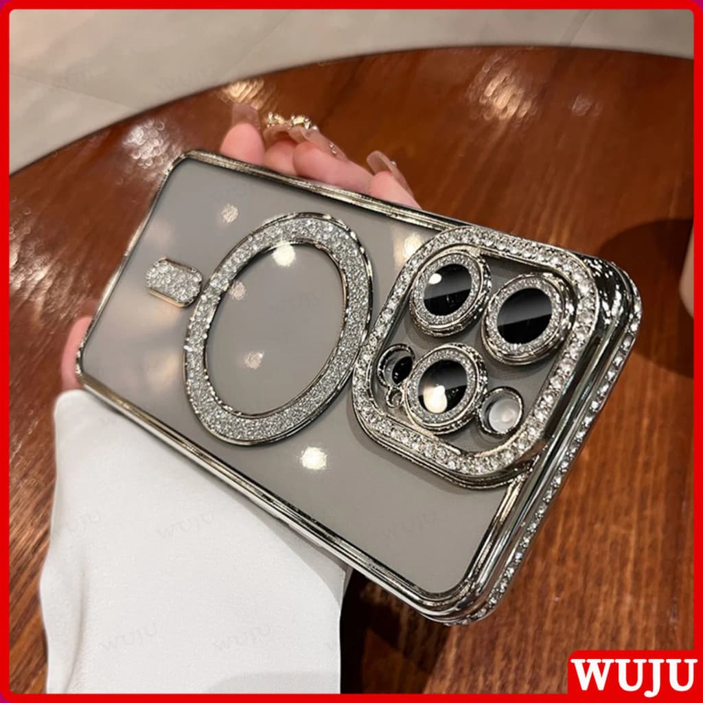 Wuju เคสโทรศัพท์มือถือแบบแม่เหล็ก ใส กันกระแทก ประดับเพชร กลิตเตอร์ แฟชั่นหรูหรา สําหรับ iPhone 11 12 13 14 15 16 Pro Max Plus รูปที่ 2