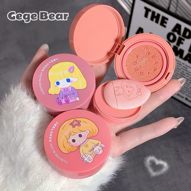 O-05Gege Bearบลัชออนแอร์คุชชั่น เนื้อแมตต์ ปัดแก้ม เนื้อดี ให้ความชุ่มชื้นพร้อมกระจกและพัฟแป้งสุดน่ารัก กันน้ําติดทนนาน รูปที่ 1