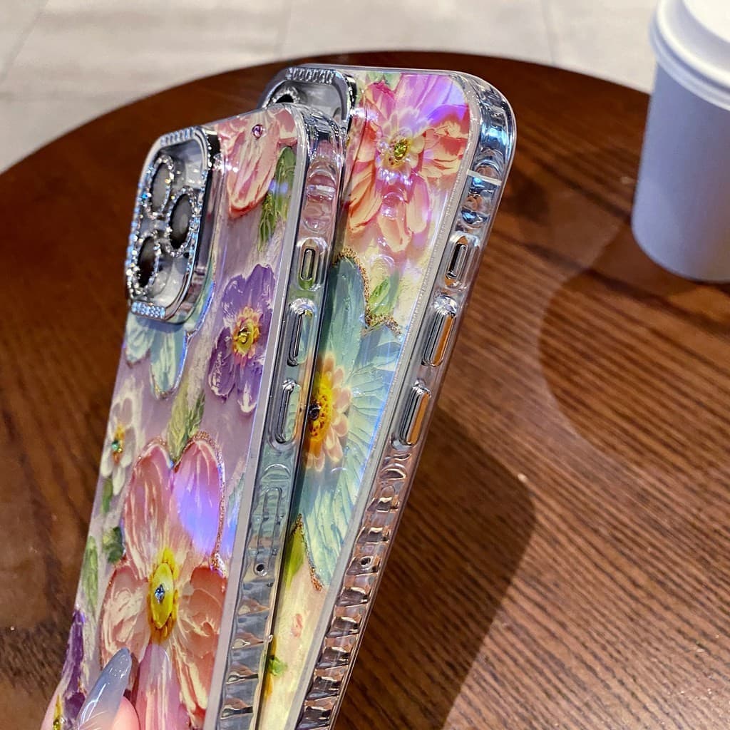 ปลอกสําหรับ iPhone 17 Air 16 15 Pro Max 11 14 12 13 Creative Blu-ray Design ภาพวาดสีน้ํามันดอกไม้กันกระแทก TPU Anti-scratch เคสโทรศัพท์พร้อมฟิล์มกล้องเกราะป้องกัน รูปที่ 4