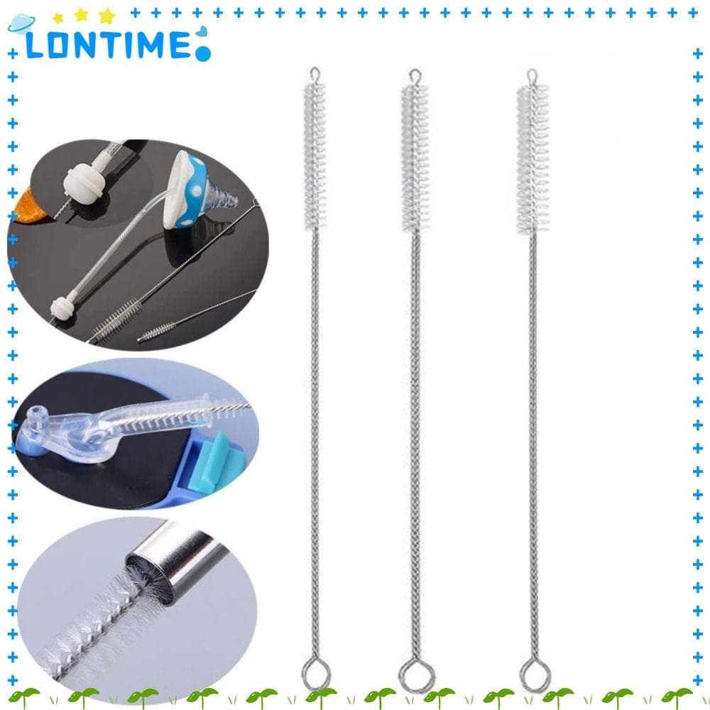 Lontime แปรงทําความสะอาดหลอดแก้ว ขนแปรงไนล่อนนุ่ม ใช้ซ้ําได้ สีเงิน 1 ชิ้น รูปที่ 1