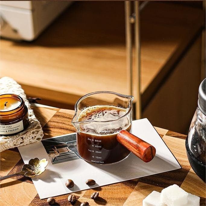 แก้วตวง กาแฟ ถ้วยตวงปากคู่ ด้ามจับไม้ พร้อมสเกล โปร่งใส ทนความร้อนสูง กาแฟ ด้าม ไม้ รูปที่ 7