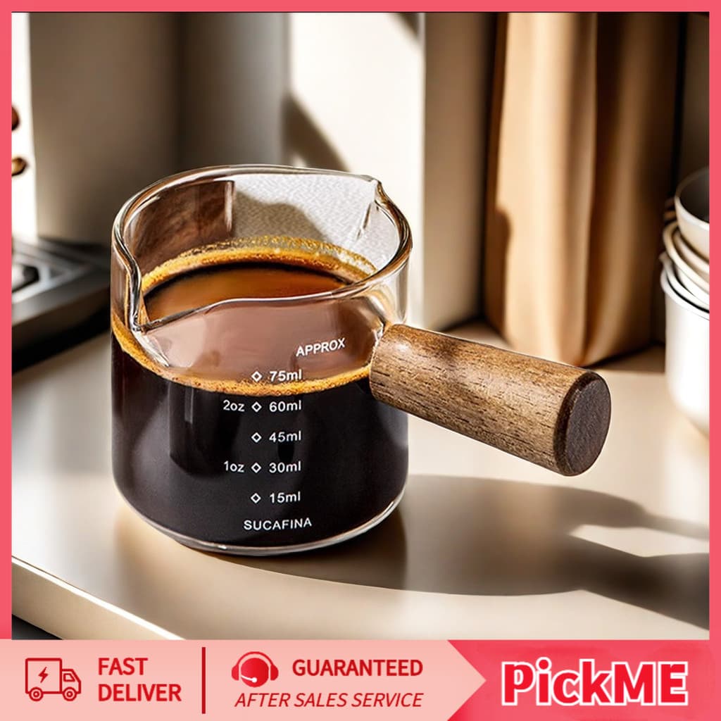แก้วตวง กาแฟ ถ้วยตวงปากคู่ ด้ามจับไม้ พร้อมสเกล โปร่งใส ทนความร้อนสูง กาแฟ ด้าม ไม้ รูปที่ 1