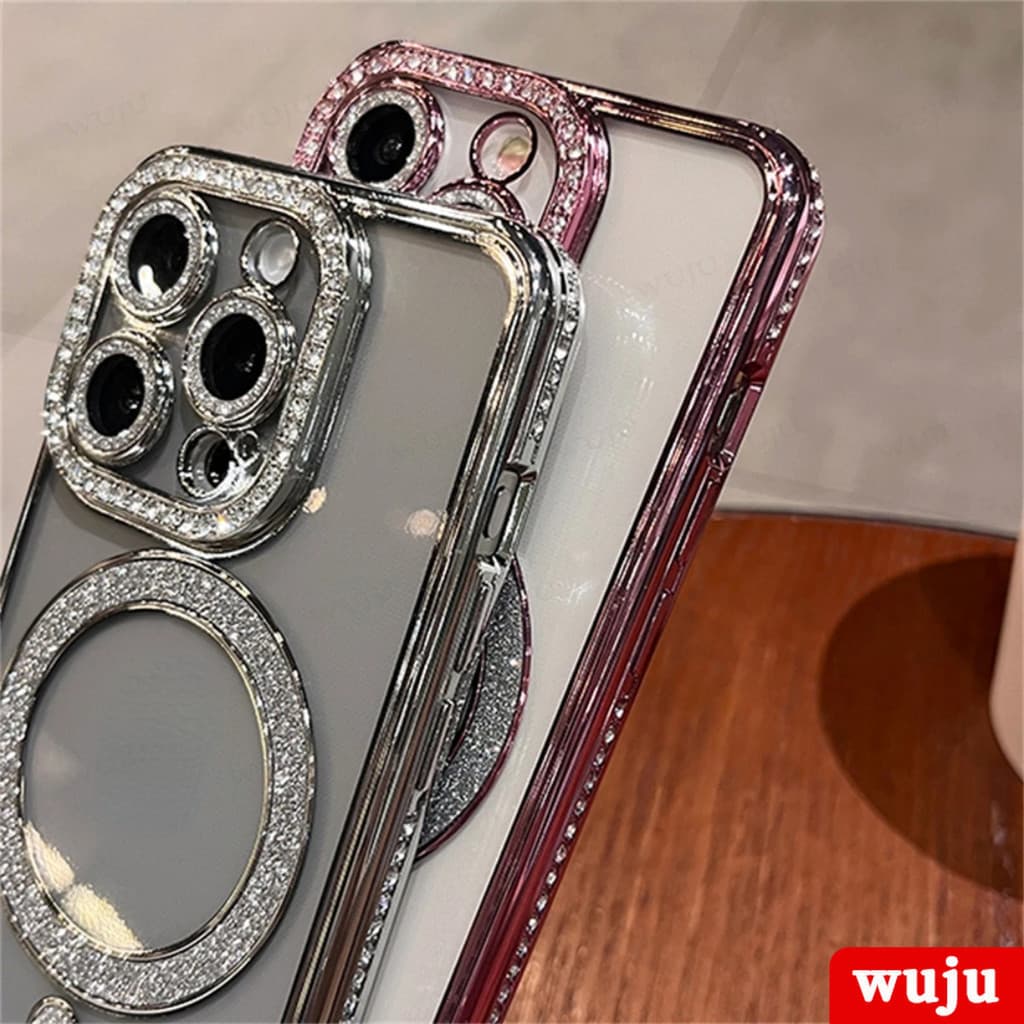 Wuju เคสโทรศัพท์มือถือแบบแม่เหล็ก ใส กันกระแทก ประดับเพชร กลิตเตอร์ แฟชั่นหรูหรา สําหรับ iPhone 11 12 13 14 15 16 Pro Max Plus รูปที่ 6