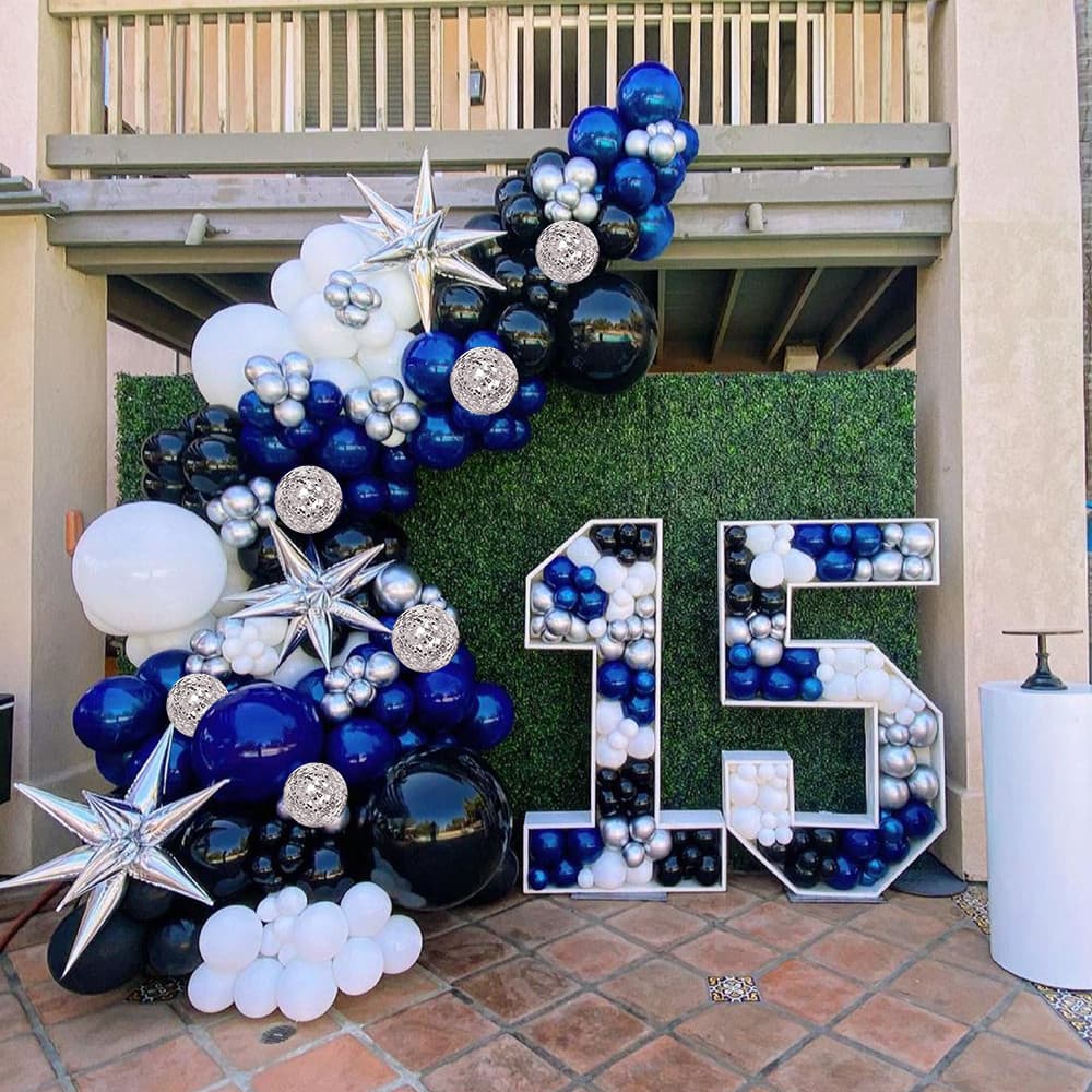 ชุดลูกโป่งตกแต่งสีน้ำเงิน-เงิน-ขาว 131 ชิ้น พร้อมอุปกรณ์เสริม สำหรับวันเกิด งานแต่ง งานจบการศึกษา งานพรอม 2025 รูปที่ 5