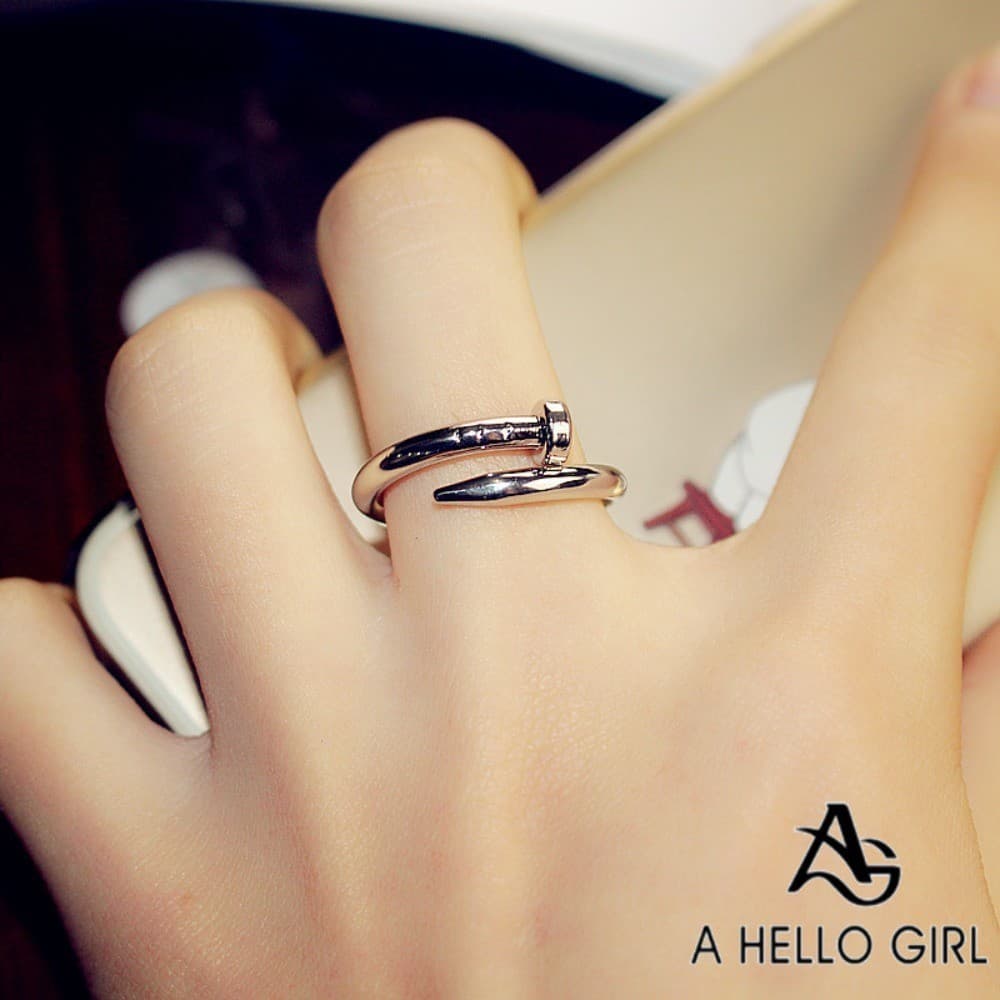 A HELLO GIRL แหวนนิ้วมือ แบบเปิด สีทอง สีเงิน ปรับได้ เครื่องประดับแฟชั่น สําหรับคู่รัก รูปที่ 1