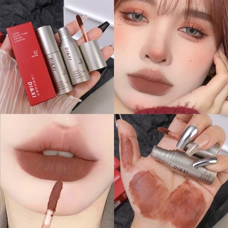 ลิปสติก ลิปกลอส เนื้อแมตต์กํามะหยี่ กันน้ํา ติดทนนาน ไม่เหนียวเหนอะหนะ สีนู้ด น้ําตาลเข้ม แดง ลิปทินท์ โคลนแต่งหน้า เครื่องสําอาง 6 สี รูปที่ 3