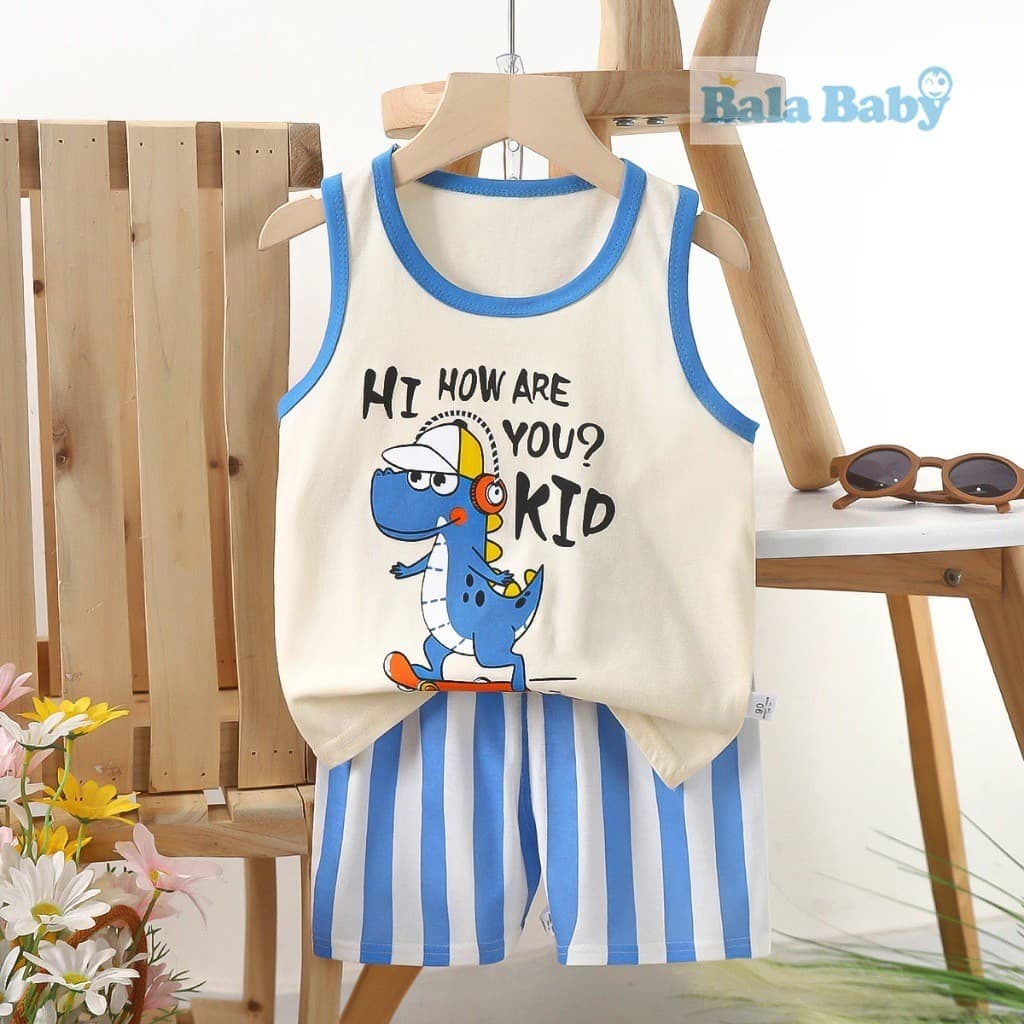 ชุดเด็ก เสื้อกร้าม+กางเกงขาสั้น เสื้อแขนกุด ผ้าcotton Size 80-110 cm BXT14 รูปที่ 9