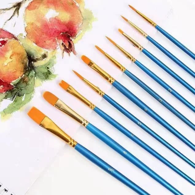 ชุดแปรงพู่กัน 10 ชิ้น ขนแปรงไนล่อน สีน้ำมัน/อะคริลิค/สีน้ำ แปรงทาสี แปรงทา รูปที่ 2