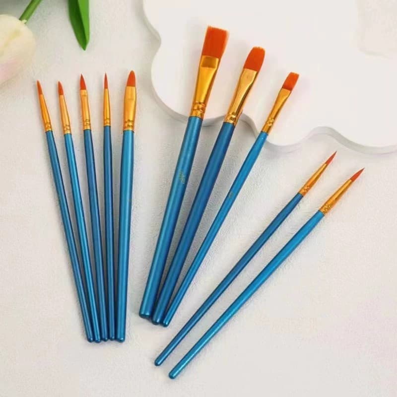 ชุดแปรงพู่กัน 10 ชิ้น ขนแปรงไนล่อน สีน้ำมัน/อะคริลิค/สีน้ำ แปรงทาสี แปรงทา รูปที่ 4