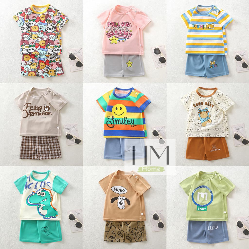 ใหม่ เสื้อผ้าเด็ก ชุดเซทเสื้อแขนสั้น+กางเกงขาสั้น ชุดเด็กลายการ์ตูน น่ารักๆ รูปที่ 1