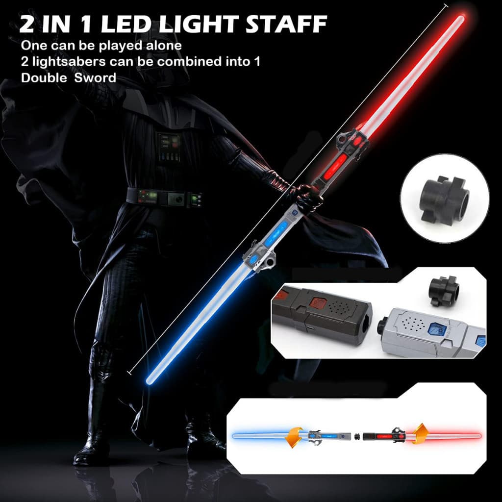 2 in 1 ไลท์เซเบอร์ Star Wars 7 สี 2 ชิ้น ดาบเลเซอร์พับเก็บได้เปลี่ยนสีเหนี่ยวนำ แท่งเรืองแสง LED ดาบแฟลช หลายรูปแบบ รูปที่ 2
