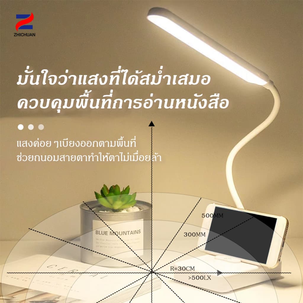 ZHICHUANG โคมไฟตั้งโต๊ะ โคมไฟอ่านหนังสือ LED ไฟมินิมอล มีแบตเตอรี่ในตัว ปรับแสงได้3สี รี่แสงได้ รูปที่ 4