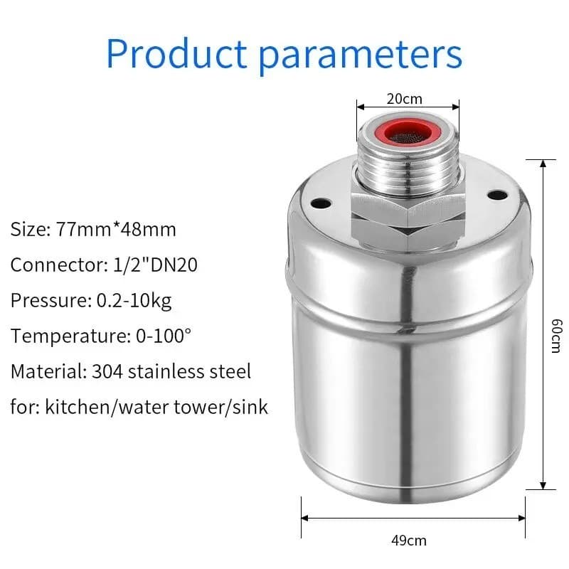 MOVATEK ลูกลอยควบคุมน้ำอัตโนมัติขนาด 1/2" สแตนเลส 304 วาล์วลูกลอย หยุดอัตโนมัติเมื่อน้ำเต็ม รูปที่ 3