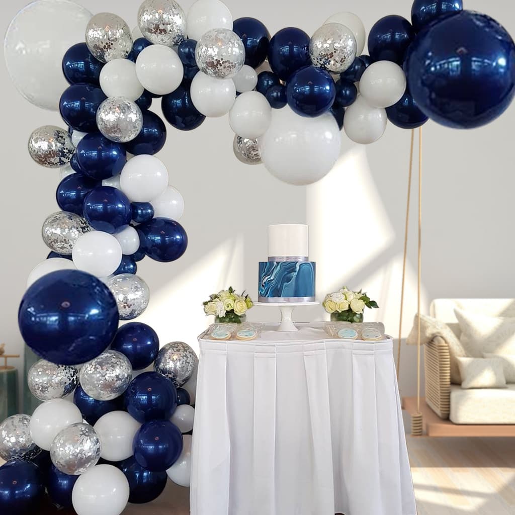 ชุดลูกโป่งตกแต่งสีน้ำเงิน-เงิน-ขาว 131 ชิ้น พร้อมอุปกรณ์เสริม สำหรับวันเกิด งานแต่ง งานจบการศึกษา งานพรอม 2025 รูปที่ 4