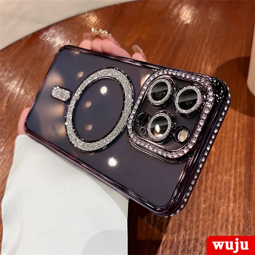 Wuju เคสโทรศัพท์มือถือแบบแม่เหล็ก ใส กันกระแทก ประดับเพชร กลิตเตอร์ แฟชั่นหรูหรา สําหรับ iPhone 11 12 13 14 15 16 Pro Max Plus รูปที่ 8