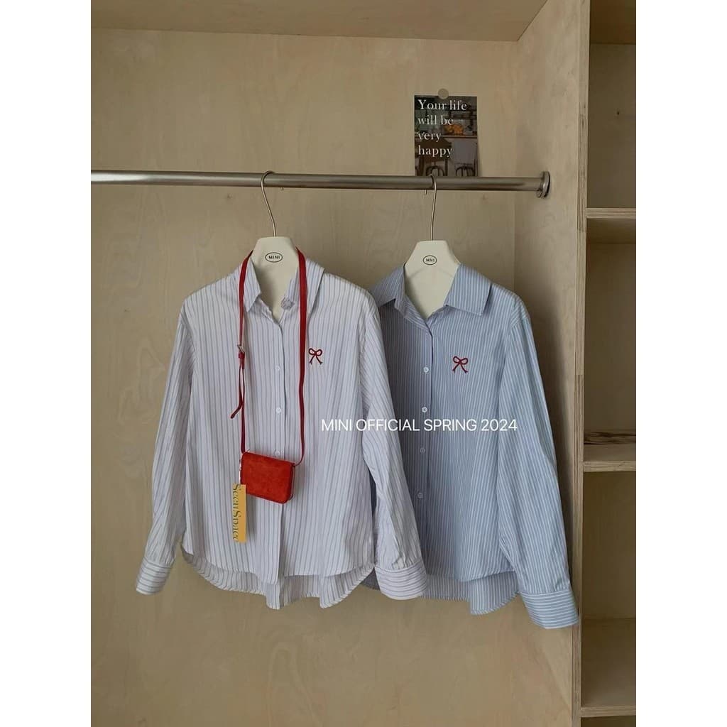เสื้อเชิ้ตลายทางแขนยาวแฟชั่นสำหรับผู้หญิง#a95 รูปที่ 8