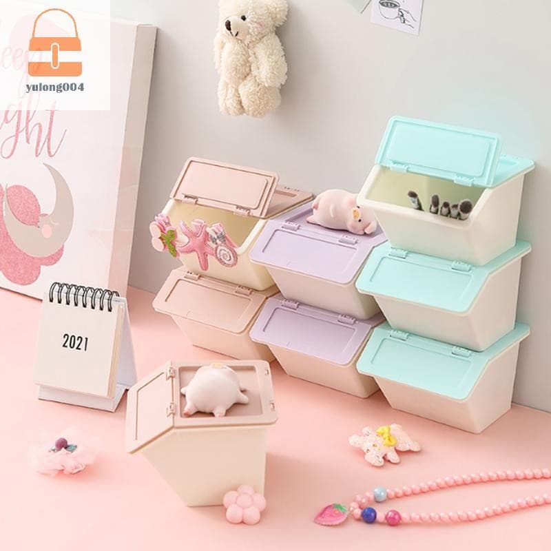 กล่องเก็บของตั้งโต๊ะสามารถทําความสะอาดได้ 3 สี Stackable Folding Desktop Storage Simple And Easy Sundry Storage Drawer TH รูปที่ 1