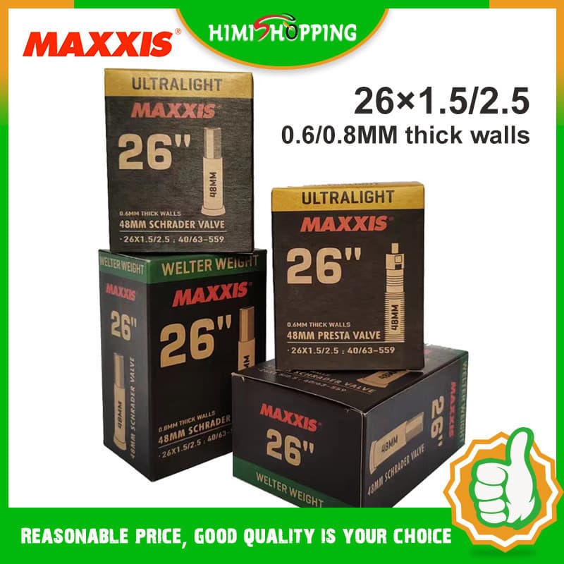 Maxxis ยางในจักรยาน MTB เบาพิเศษ 26 นิ้ว 26×1.5/2.5 AV/FV 48 มม. 0.6/0.8 มม. 1 ชิ้น รูปที่ 1