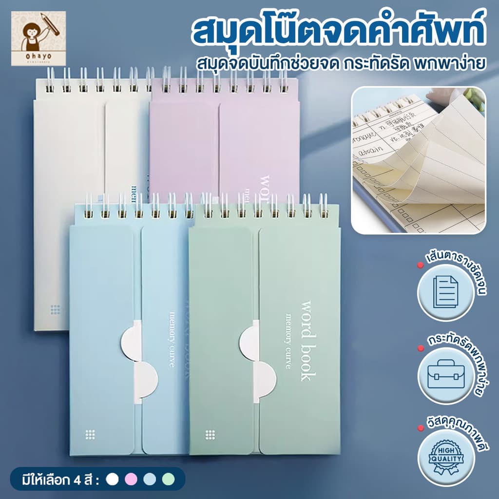 Ohayo สมุดบันทึก คำศัพท์ จดศัพท์สันห่วง สมุดโน๊ต ขนาด 74*135มม. เปิด/ปิดคำศัพท์ ช่วยให้จำง่ายขึ้น! พกง่าย ท่องศัพท์ รูปที่ 1