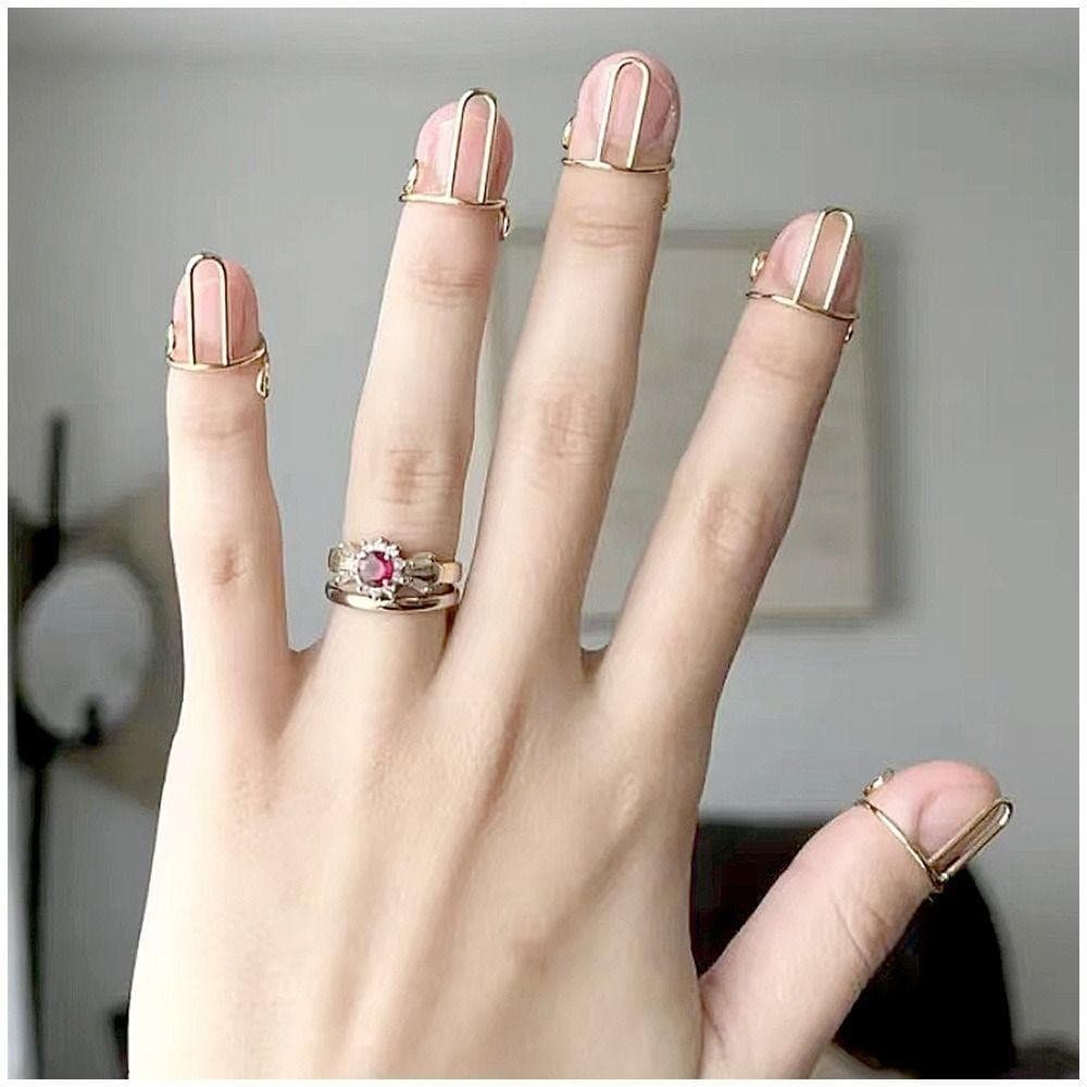 MILD Nail Rings, Gold Color Reusable Fingertip Nail Rings, Silver Color ถอดใช้งานง่าย Phalanx Ring Nail Art Decorative รูปที่ 9