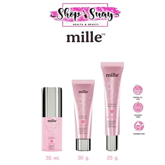 ** 1 หลอด ** มิลเล่ มอยส์เจล สูตรใหม่ MILLE WHITENING ROSE PEPTIDE SET (BALANCER 35 ml./ GEL FOAM 30g./GEL CREAM 25g.) รูปที่ 2