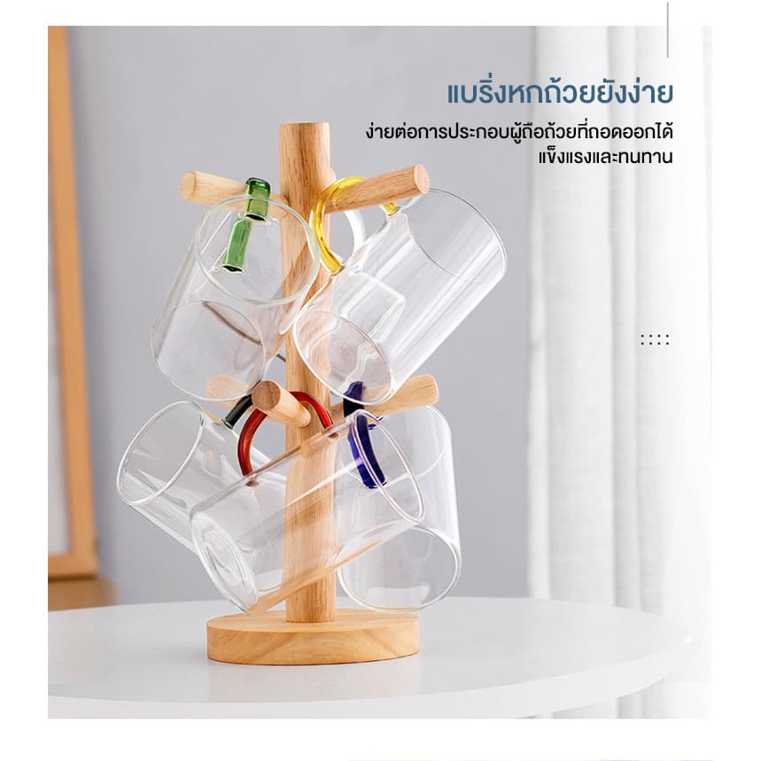 ชั้นวางแก้ว ที่วางแก้ว ที่แขวนเก็บแก้วกาแฟ ชั้นเก็บถ้วยไม้เนื้อแข็ง รูปที่ 7