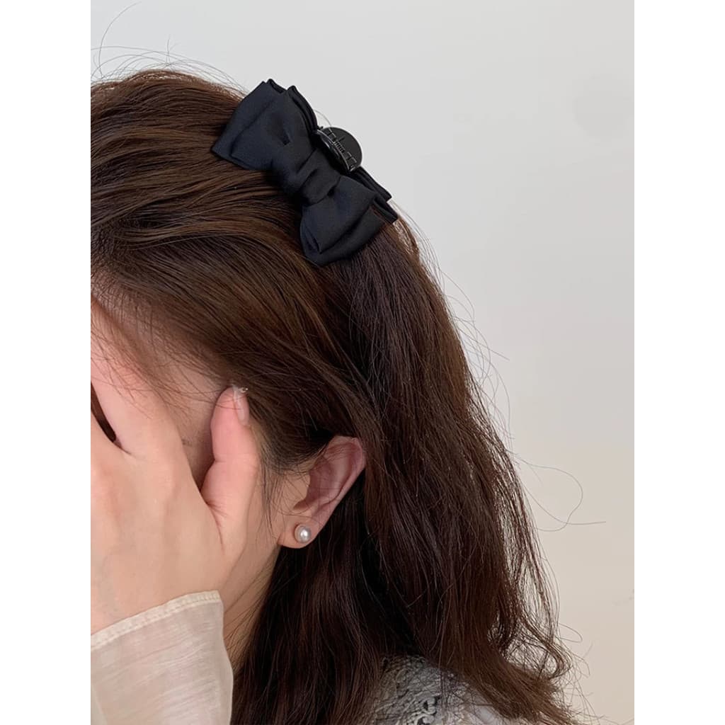 Escaping Princess Headdress สีดําสองด้านโบว์คว้าคลิปอุปกรณ์เสริมผมอารมณ์ Shark คลิปคลิปผมหญิง 2025 รูปที่ 4