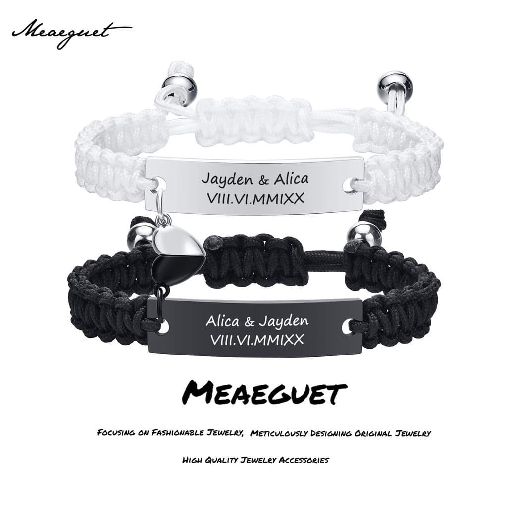 Meaeguet สร้อยข้อมือคู่รัก ชื่อที่กําหนดเอง คําสัญญาดึงดูด ความสัมพันธ์ ความสัมพันธ์ ความรัก สร้อยข้อมือ สําหรับคู่รัก กำไลคู่ กำไลข้อมือสลักชื่อ ของขวัญวันวาเลนไทน์ รูปที่ 1