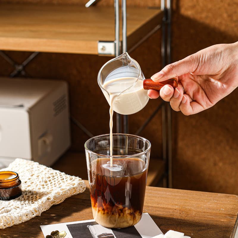 แก้วตวง กาแฟ ถ้วยตวงปากคู่ ด้ามจับไม้ พร้อมสเกล โปร่งใส ทนความร้อนสูง กาแฟ ด้าม ไม้ รูปที่ 6