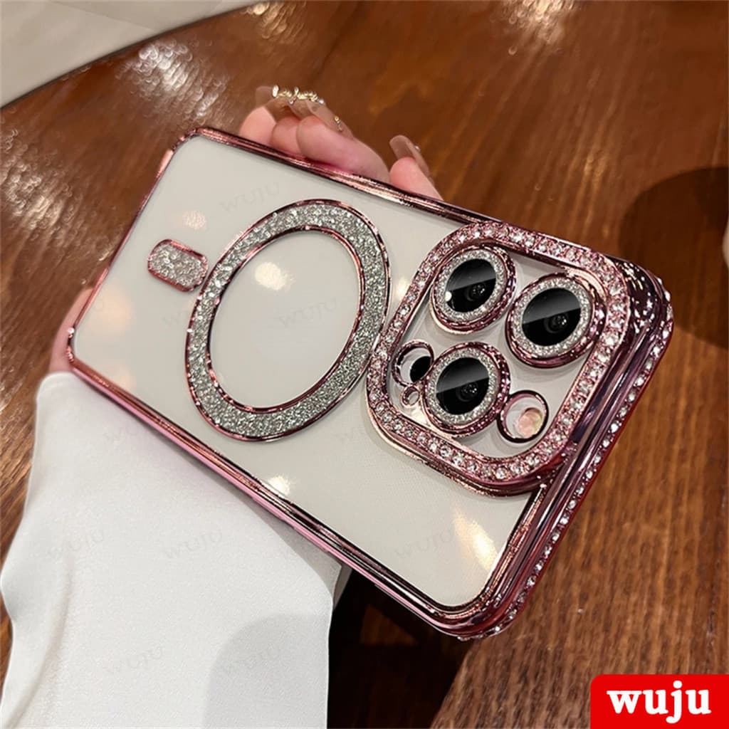 Wuju เคสโทรศัพท์มือถือแบบแม่เหล็ก ใส กันกระแทก ประดับเพชร กลิตเตอร์ แฟชั่นหรูหรา สําหรับ iPhone 11 12 13 14 15 16 Pro Max Plus รูปที่ 7