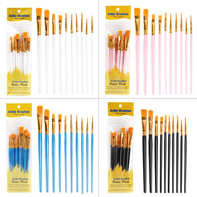 ชุดแปรงพู่กัน 10 ชิ้น ขนแปรงไนล่อน สีน้ำมัน/อะคริลิค/สีน้ำ แปรงทาสี แปรงทา รูปที่ 8