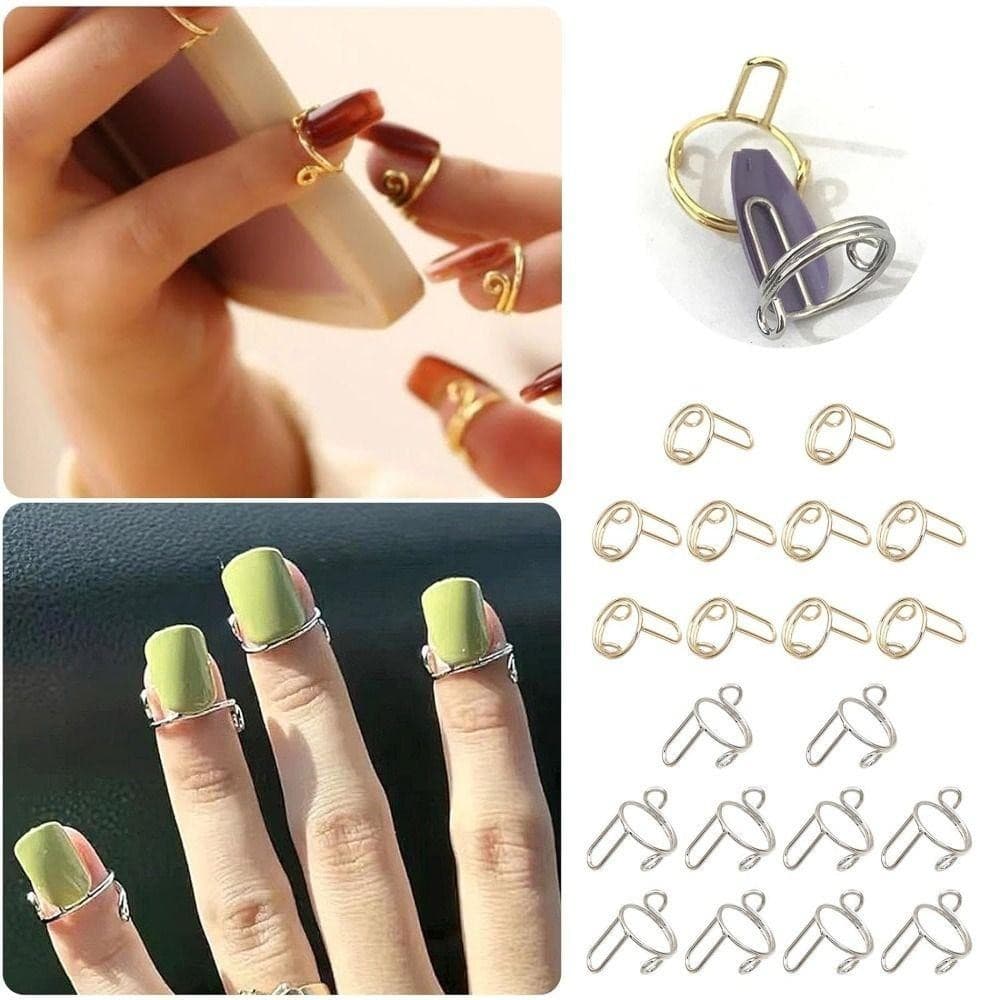 MILD Nail Rings, Gold Color Reusable Fingertip Nail Rings, Silver Color ถอดใช้งานง่าย Phalanx Ring Nail Art Decorative รูปที่ 3