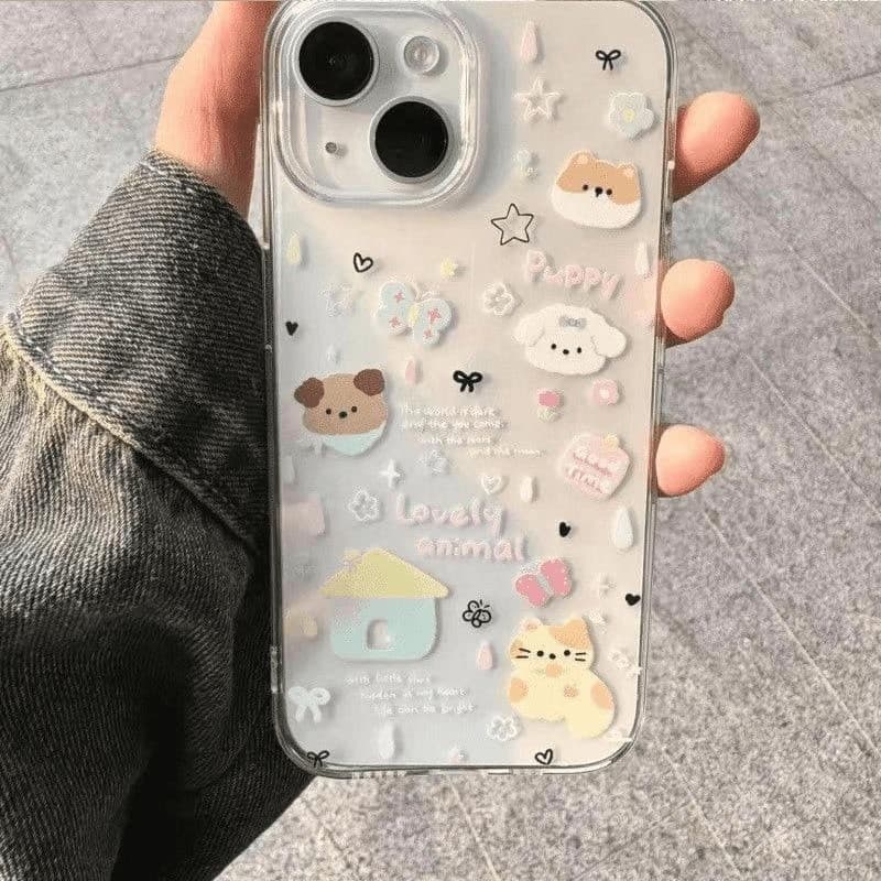 การ์ตูนน่ารักผีเสื้อสุนัขคู่สําหรับredmi 13 14C 12 13Cหมายเหตุ14 13 12 11 Pro Plus Turbo 12S 11 10S 9S Proสนุกคําสัตว์หรูหราใสกันกระแทกTPUนุ่ม รูปที่ 1
